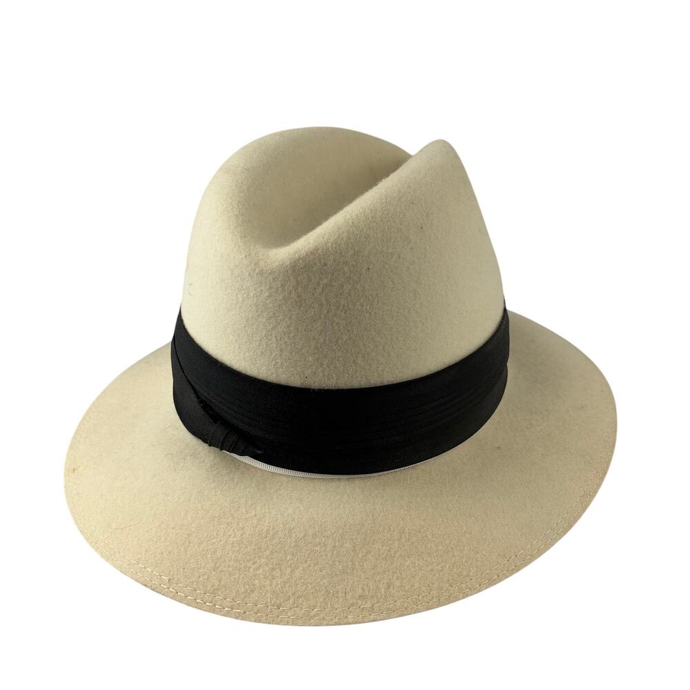Normandie Supreme Quality Wool Felt Fedora Hat Cream Black Band SP Canada Unisex